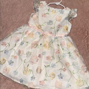 Rare Editions Floral Embroidered Dress - White, Pink, Blue. Perfect for Easter 🐣